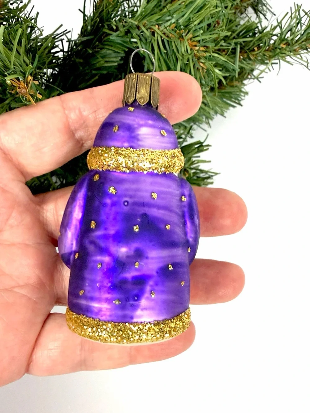 Vtg Shimmering Santa Claus Purple Blown Glass Christmas Ornament Czech Republic